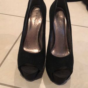 Black suede high heels